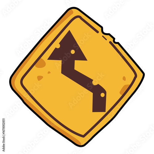Left double bend Road Sign Illustration. sign triangular yellow safety symbol.