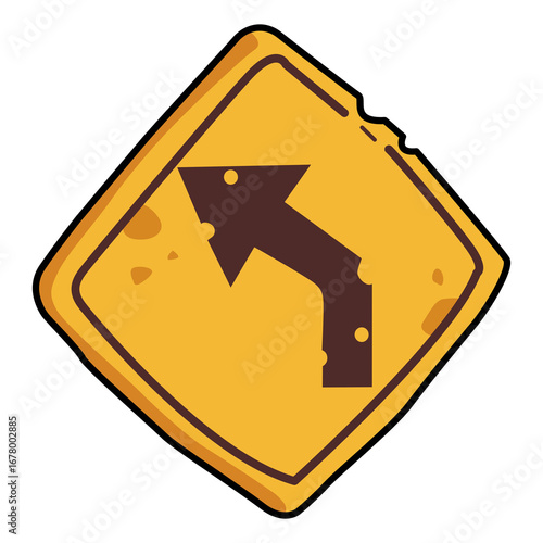 Square Shaped Left Turn Ahead Street Sign Illustration
