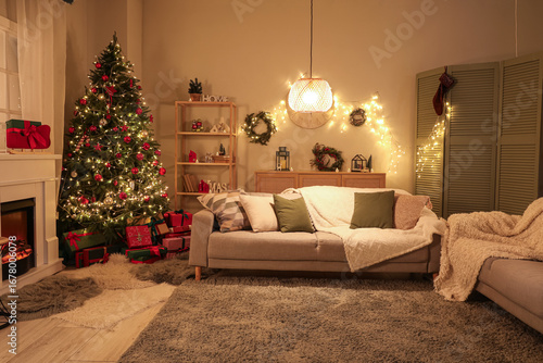 Interior of festive living ...