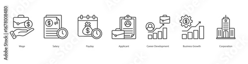 Career Growth banner web icon set vector illustration concept with icon of wage, salary, payday, applicant, career development, business growth, corporation