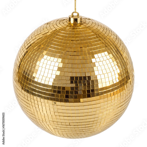 golden disco ball isolated, cut-out 