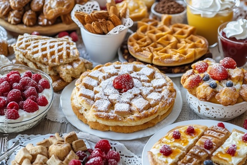Wallpaper Mural Assorted waffles, pastries, and berries on a table Torontodigital.ca