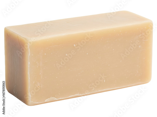 Natural beige rectangular bar of soap for washing and hygiene on a transparent background