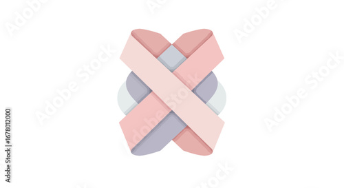 Crossed pink and gray ribbons partially obscuring a light gray circle
