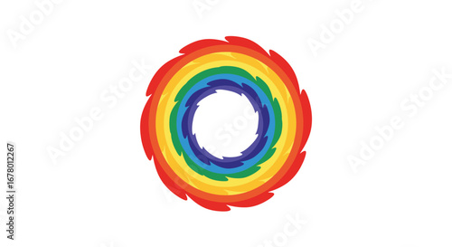 Rainbowcolored swirl with red outer edges forming a ringlike vortex pattern with a white central hole