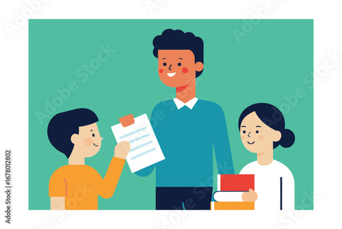 teacher and student in classroom vector design icon
