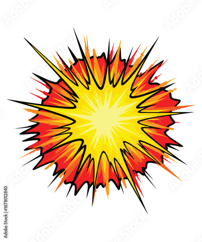 A fiery explosion of a yellow sun, a summer symbol of hot weather and sunlight, is a cartoon vector illustration