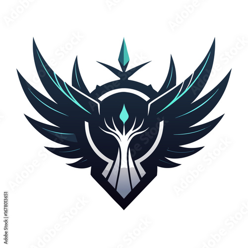 Dark Emblem with Stylized Wings and Tree-Like Core