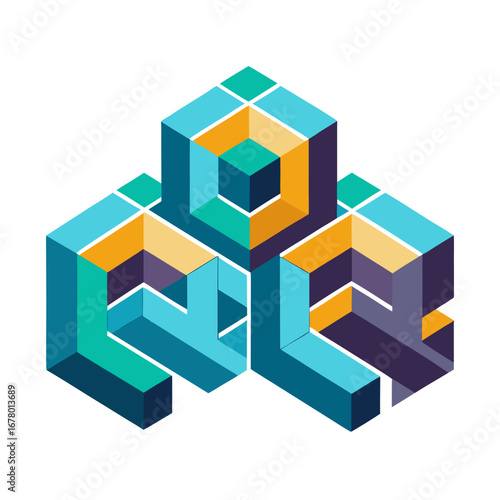 Geometric “OQ” Brand Icon with Overlapping Digital Blocks