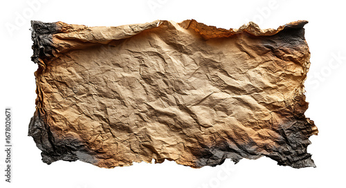 Aged Parchment Sheet with Burnt Border Isolated on transparent Background, png