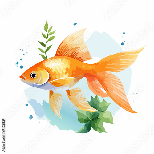 水の中の金魚　水彩画風
