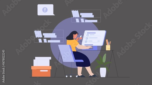 Focused Professional Working at Desk in Modern Minimalist Office Setting