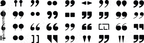 Quotation marks icon collection, punctuation symbols set, modern typography design, creative text elements, stylish graphic quotes, minimal communication icons pack