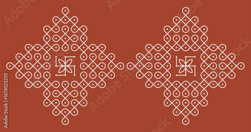 Set of Indian folk art pulli kolam. editable home decor patterns.