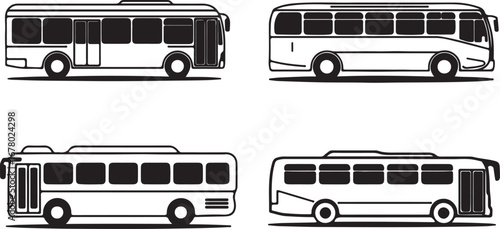 Bus Vector Illustration Set Public Transportation Vehicle Silhouette Isolated Icon