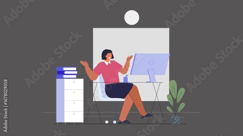 Illustration of a Woman Working Punctually at a Desk in an Office Setting