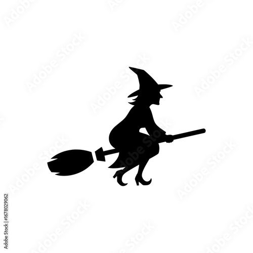 witch flying on broom, halloween cartoon