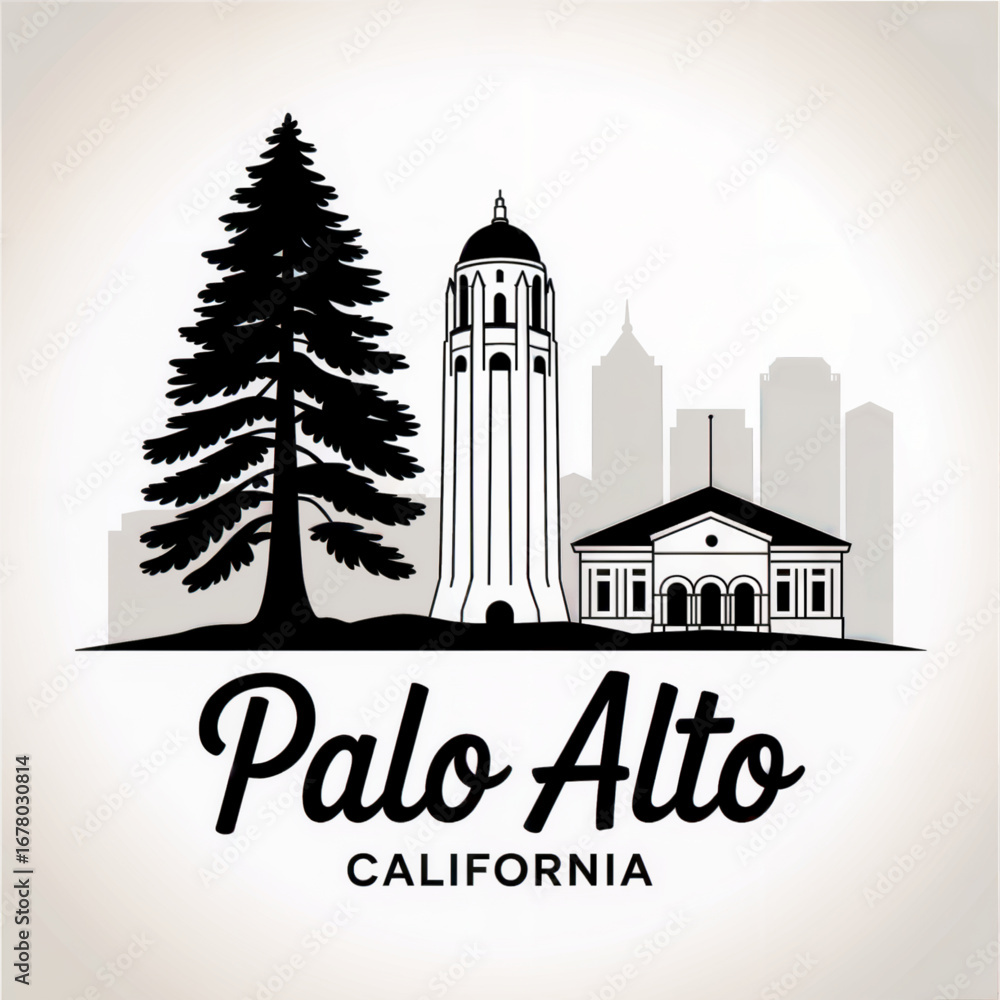Palo Alto California Skyline Silhouette — A Global Center of Innovation in Silicon Valley Vector Illustration