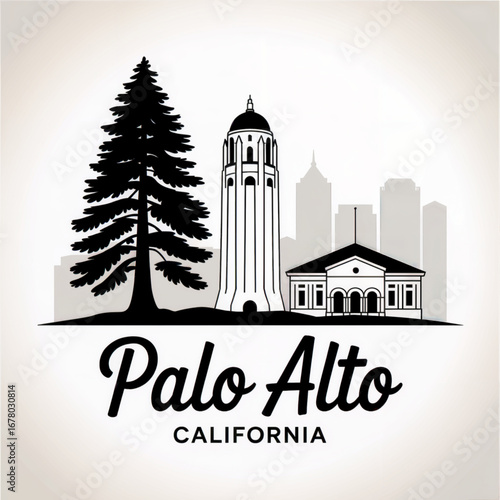 Palo Alto California Skyline Silhouette — A Global Center of Innovation in Silicon Valley Vector Illustration
