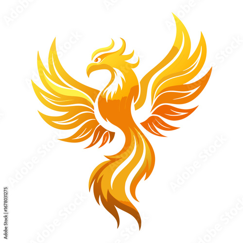 Golden Phoenix with Flowing Flames and Inner Glow
