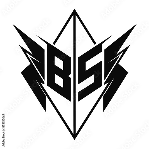 Minimalist Black "B" and "S" Logo with Sharp Geometric Symmetry
