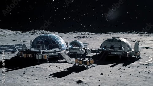 Futuristic moon base colonizing space lunar surface exploration mission