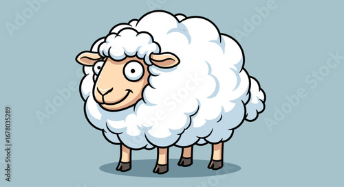 Cartoon Sheep Illustration with Fluffy Wool and Goofy Expression for Children's Books, Educational Materials, and Farm Animal Themed Designs