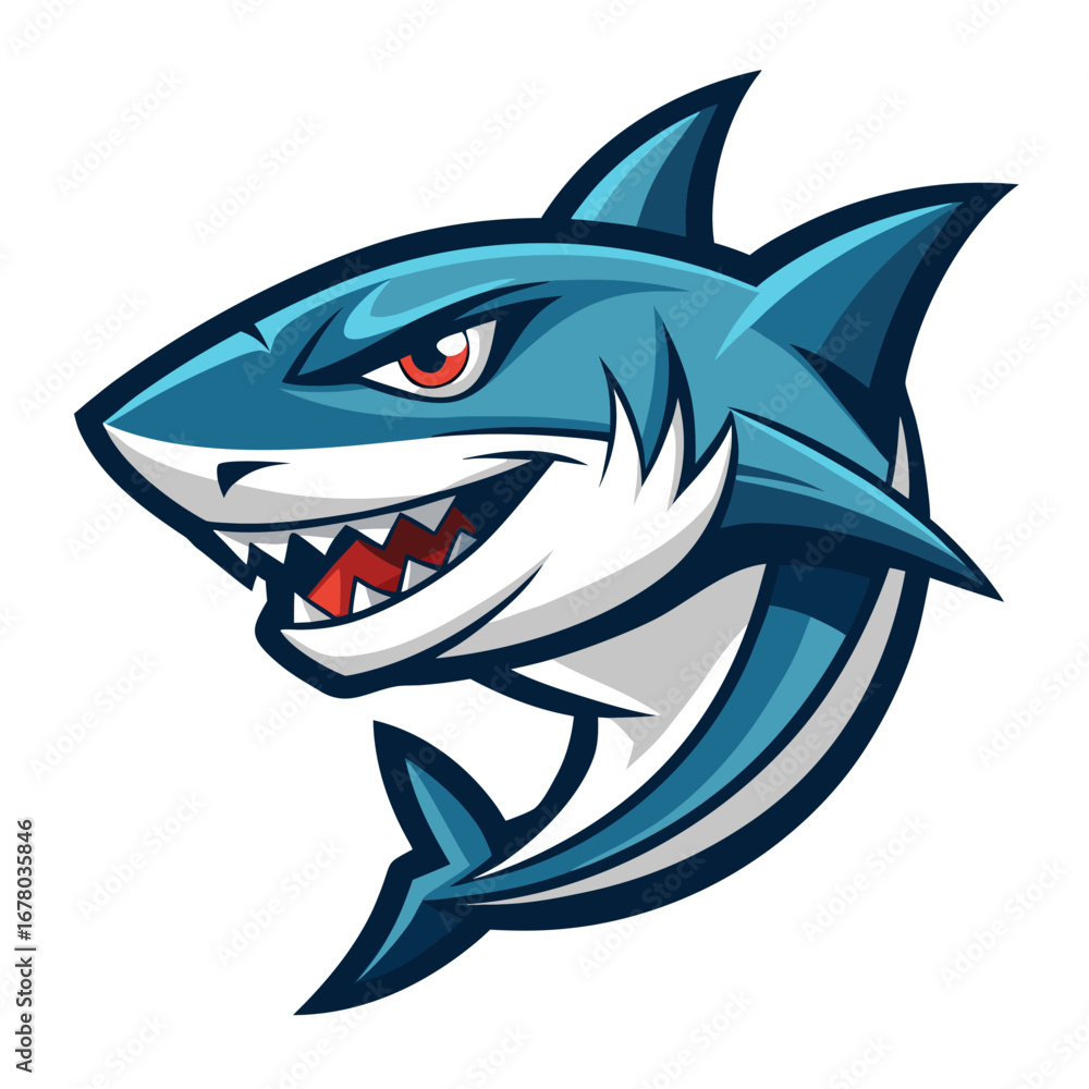 Naklejka premium Simplified Shark Mascot with Angular Vector Shapes and High Contrast for Striking Modern Appeal