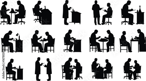 Doctor consultation with patient, medical discussion, healthcare meeting, clinical advice, hospital communication, professional examination, diagnosis 