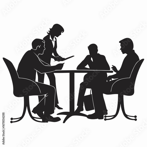 Realistic vector of people sitting around conference desk