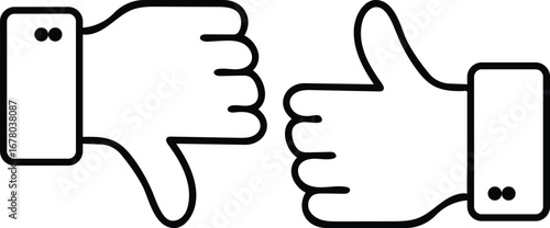 Mixed thumbs up and down icons representing customer feedback, pros and cons, approval and disapproval, transparent background