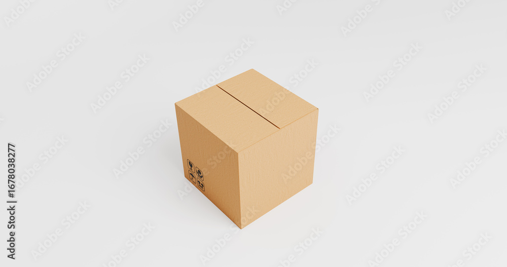 Obraz premium Small Closed Brown Cardboard Box with Fragile Label
