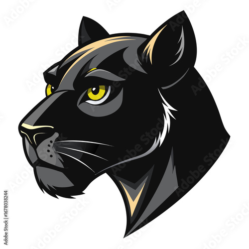 Solid Black Panther Head in Minimalist Side Profile