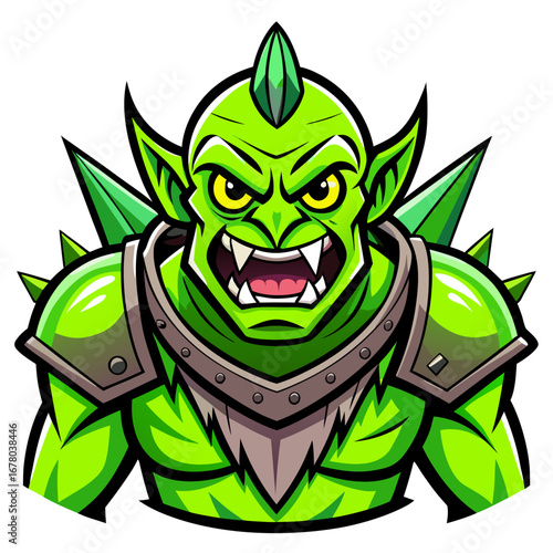 Neon Green Villain Mascot with Spiked Armor and Snarl