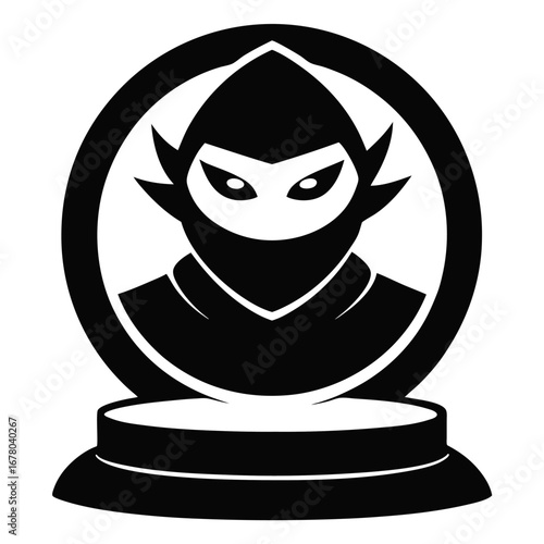 Geometric Symmetry Ninja Logo in Neutral Pose with Round Base