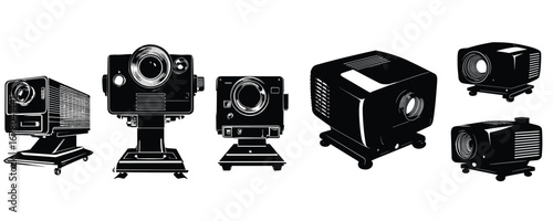 camera and projector silhouette set photography and video equipment vector