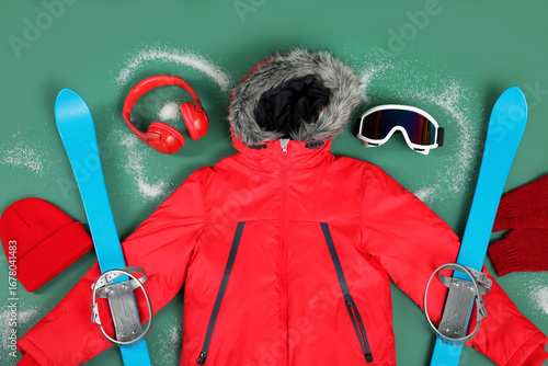 Winter clothes with skis, h...