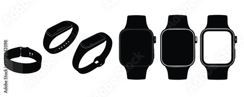 smartwatch and fitness band silhouette set technology vector illustration