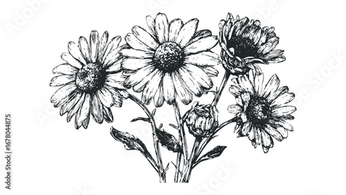 Hand Drawn Daisies on Transparent Background. Vector hand drawn illustration