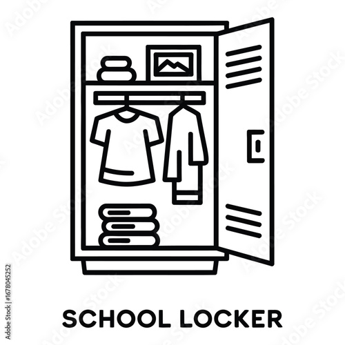 School locker with clothes and accessories inside open door for storage and organization needs here now  vector silhouette