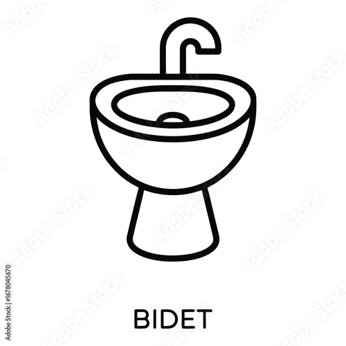 A simple line drawing of a bidet with a faucet and a pedestal base on a white background  vector silhouette