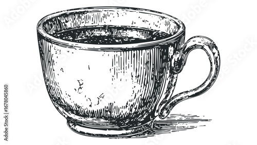 Engraving of a Hot Beverage Cup. Vector hand drawn illustration