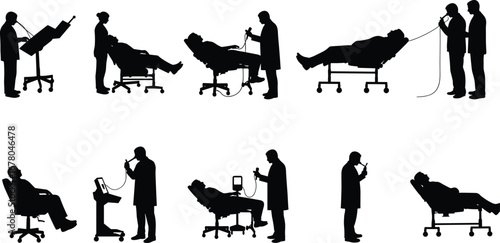 Medical examination, hospital treatment, patient diagnosis, endoscopy procedure, healthcare support, clinical test, doctor performing checkup, patient therapy, hospital medical care illustration