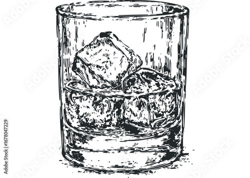 Sketch of iced drink in a tall glass with opaque shading. Vector hand drawn illustration