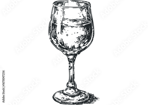Glass of water with bubbles in sketchy drawing style. Vector hand drawn illustration