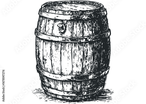 Vintage wooden barrel sketch on transparent background. Vector hand drawn illustration