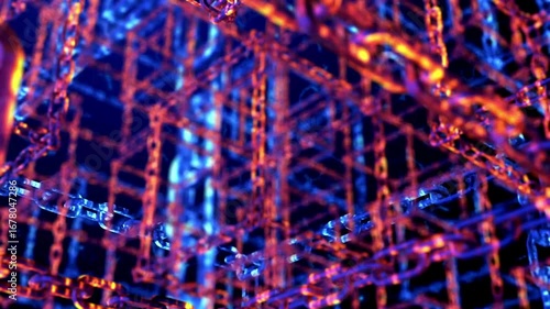 Abstract chain link animation background for blockchain technology and network