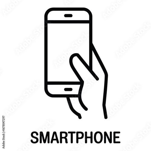 Hand holding smartphone device for communication and technology using mobile application interface icon vector  vector silhouette