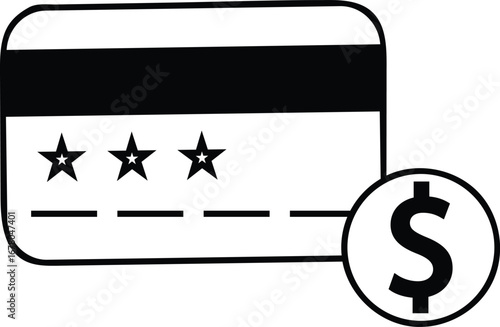 Credit card with star rating icon representing online shopping, reward points, and membership, transparent background