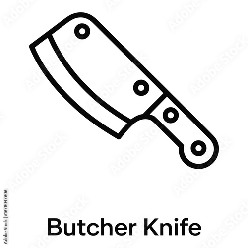 Butcher knife illustration with bold outline and white fill on a white background for culinary use  vector silhouette